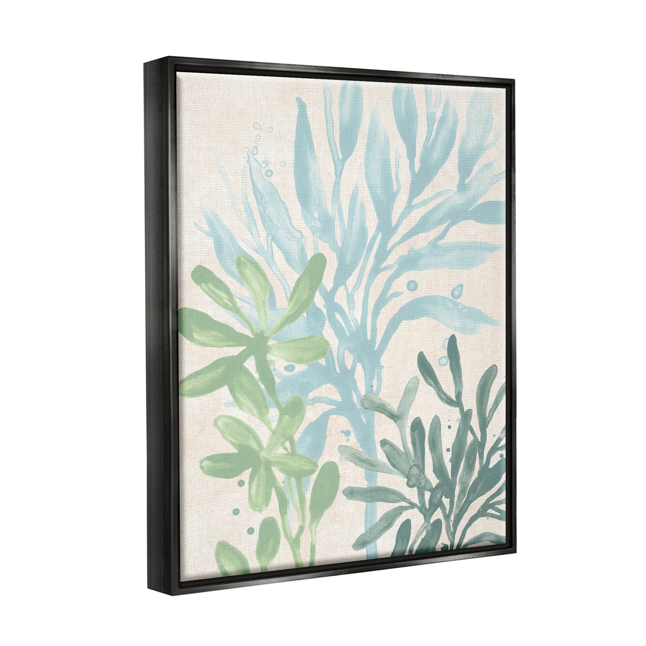 Stupell Industries Underwater Seaweed Botanicals Graphic Art Jet Black Floating Framed Canvas Print Wall Art, Design by June Erica Vess