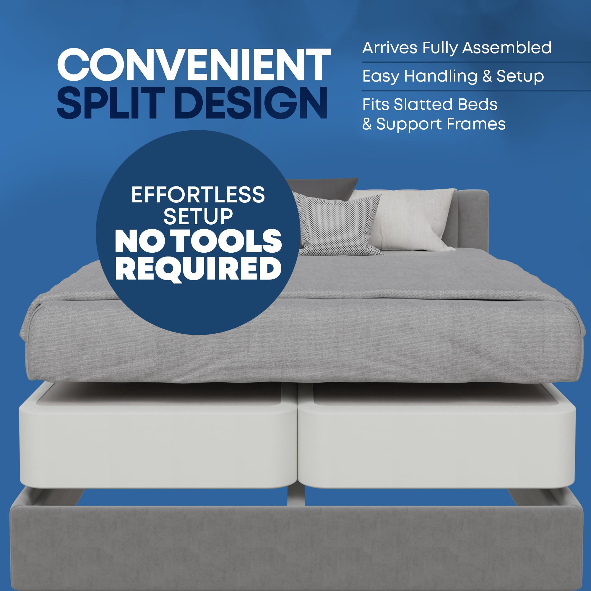 Continental Sleep, Box Spring Bed Base Full Size, 8-Inch Wood Mattress Foundation, Quiet Noise Free, 2-Pieces Under Mattress Support BoxSpring, Fully Assembled, White