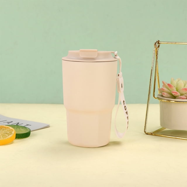 Taza de café de doble capa de acero inoxidable 316 con cuerda de elevación, 480ml, blanca