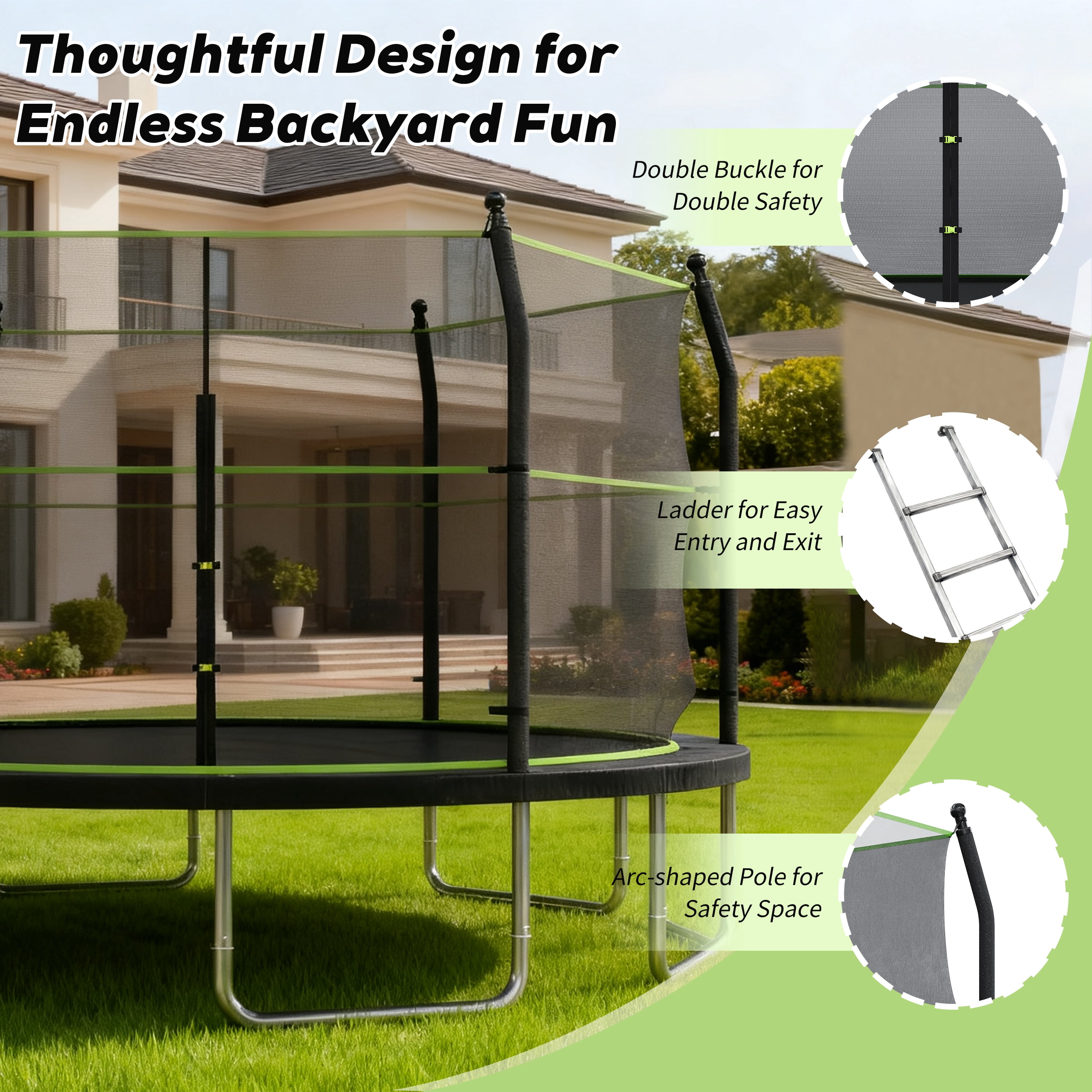 EUROCO 14FT Trampoline with Enclosure Net and Ladder for Backyard, 14' Round Outdoor Trampoline for Kids and Adults