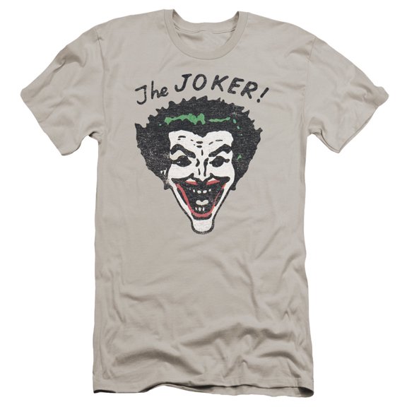 Batman Retro Joker Premium Canvas T-Shirt Adult Slim Fit 30/1-Silver
