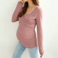 thumbnail image 2 of mgoYE Women's Maternity Shirts, Ribbed Long Sleeve Pregnancy Sweaters Crew Neck Slit Side Knit Pregnant Tunic Tee Top(Purple,M), 2 of 9