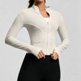 thumbnail image 4 of Women's Cropped Lightweight Stretchy Running Track Jackets Zip up Long Sleeve Athletic Yoga Tops with Thumb Holes Daily Travel Sun Protection Outfits, 4 of 5