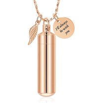 Cylinder Urn Necklaces for Ashes Cremation Jewelry for Ashes Stainless Steel Ashes Keepsake for Men Women Memorial Jewelry with Angel Wing Charm Ashes