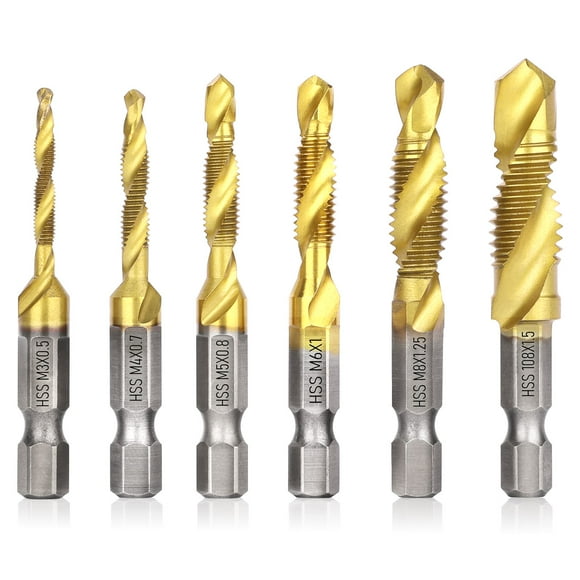 6PCS M3 M4 M5 M6 M8 M10 Hex Shank Titanium Plated HSS Screw Thread Metric Compound Tap Drill Bits Metal Drilling 6PCS