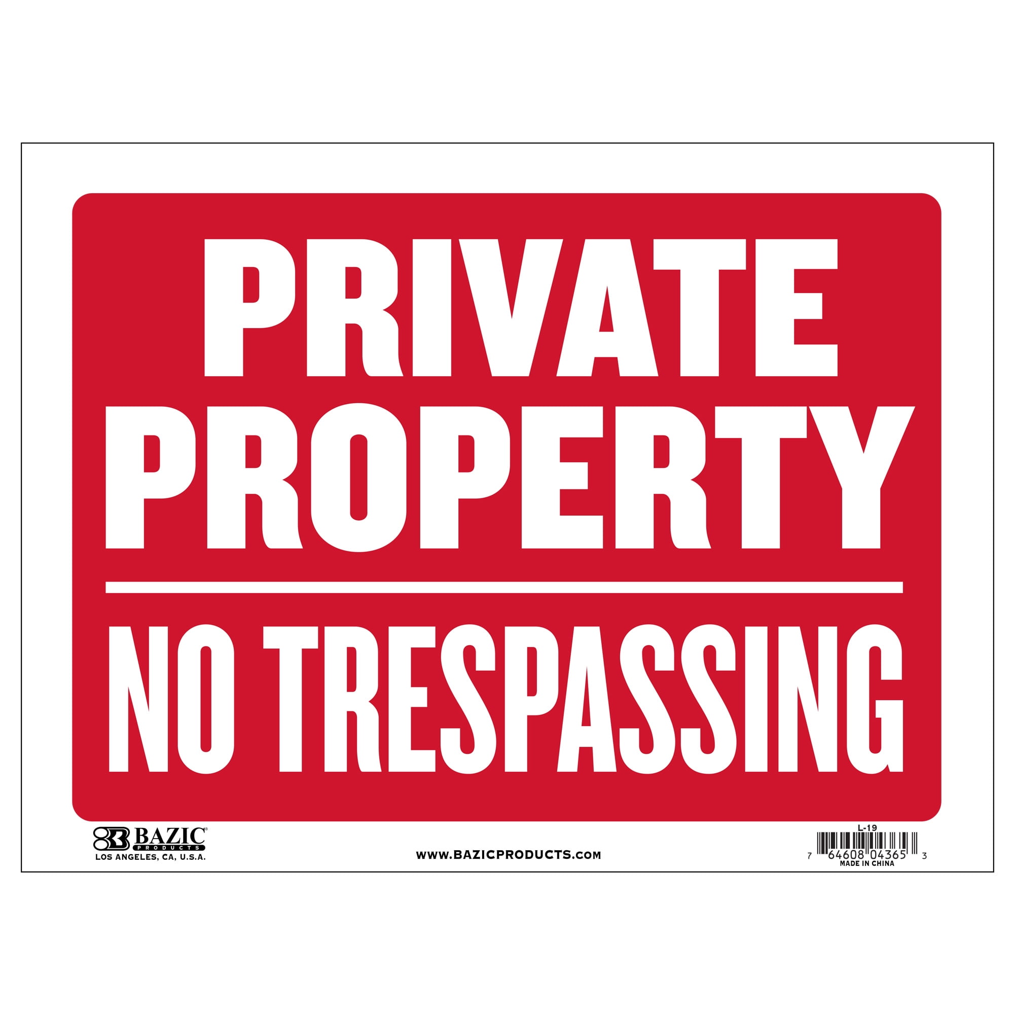 BAZIC Private Property No Trespassing Sign 12"x16", Warning Restricted