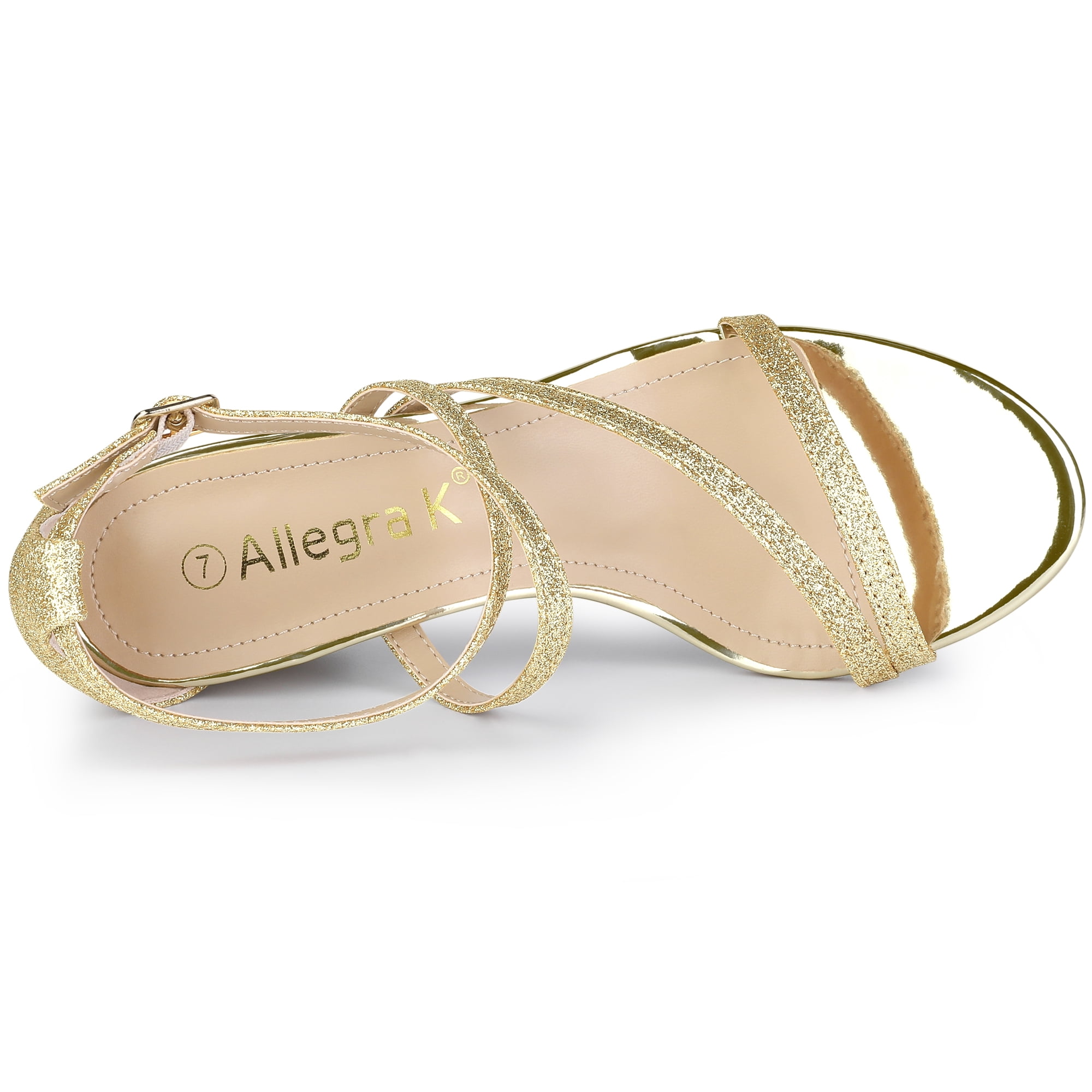 DARING DIVA Women's Stylish Glitter Crisscross Strap Chunky Heels Sandals Perfect Gold 7