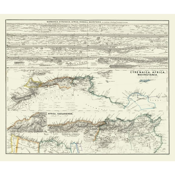 Historic Map - Cyrenaica Numidia Mauretania - Spruner 1865 - Vintage Wall Art