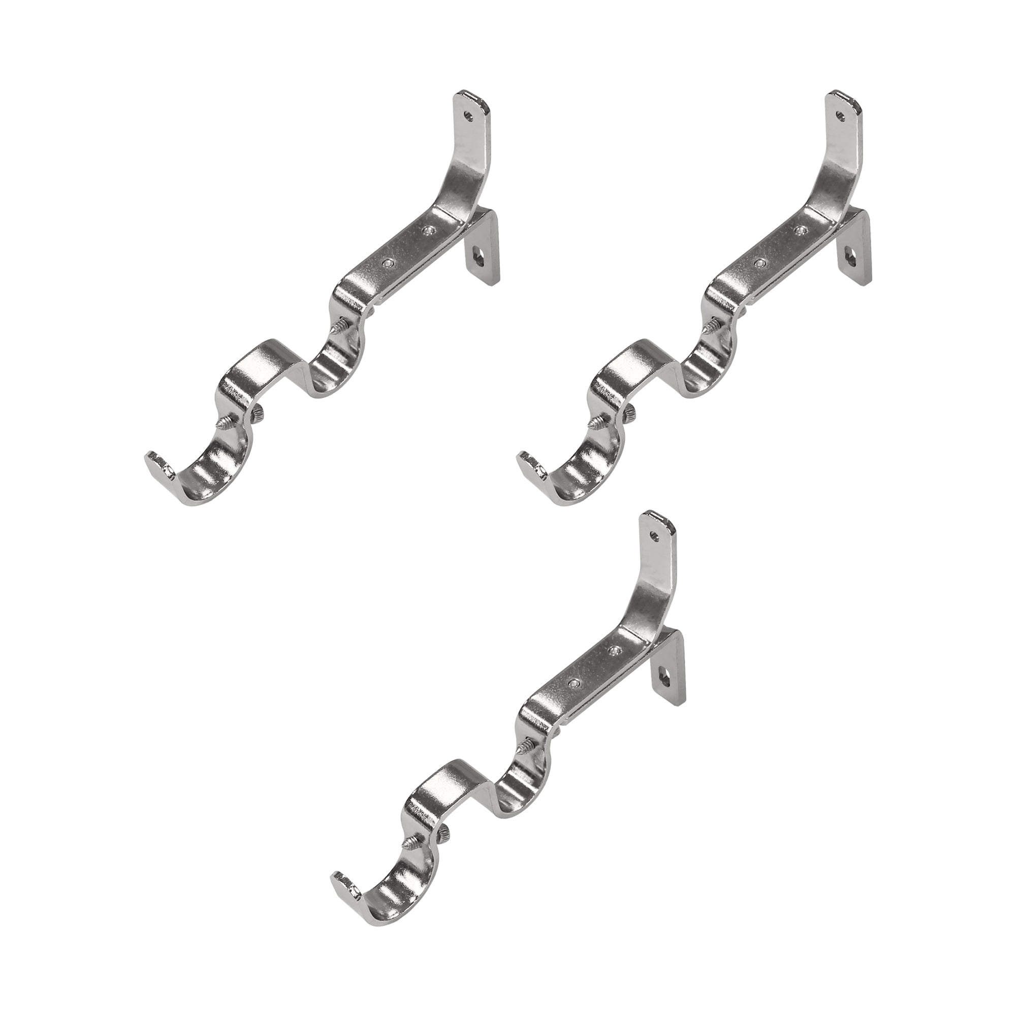 Double Curtain Rod Brackets 1" & 3/4" | 3-Pack | Heavy-Duty Metal Window Hardware for Layered Drapes & Sheers