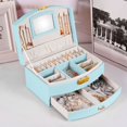 thumbnail image 4 of Teqhome Jewelry Organizer Box for Women Girl Wife 2-Layer PU Leather Travel Jewelry Storage Case with for Earrings Bracelets Rings Necklaces (Mint Green), 4 of 12
