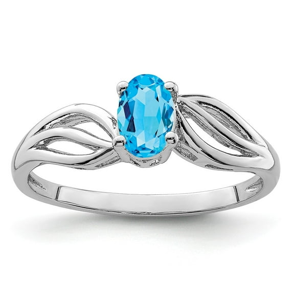 White Sterling Silver Ring Band Gemstone (12) December Swiss Blue Topaz Oval