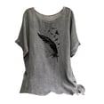 thumbnail image 2 of Njoeus Plus Size Tops for Women Shirts for Women Linen Shirts for Women, Women's Fashion Print Tees Casual Crew Neck Raglan Short Sleeve Loose T Shirt Cotton Linen Tops Blouses Shirts Under $10 On Cle, 2 of 5