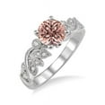 thumbnail image 2 of Limited Time Sale 1.25 Carat Round cut Morganite and Diamond Flower leaf shape Engagement Ring for Women in 10k White Gold Plating, 2 of 2