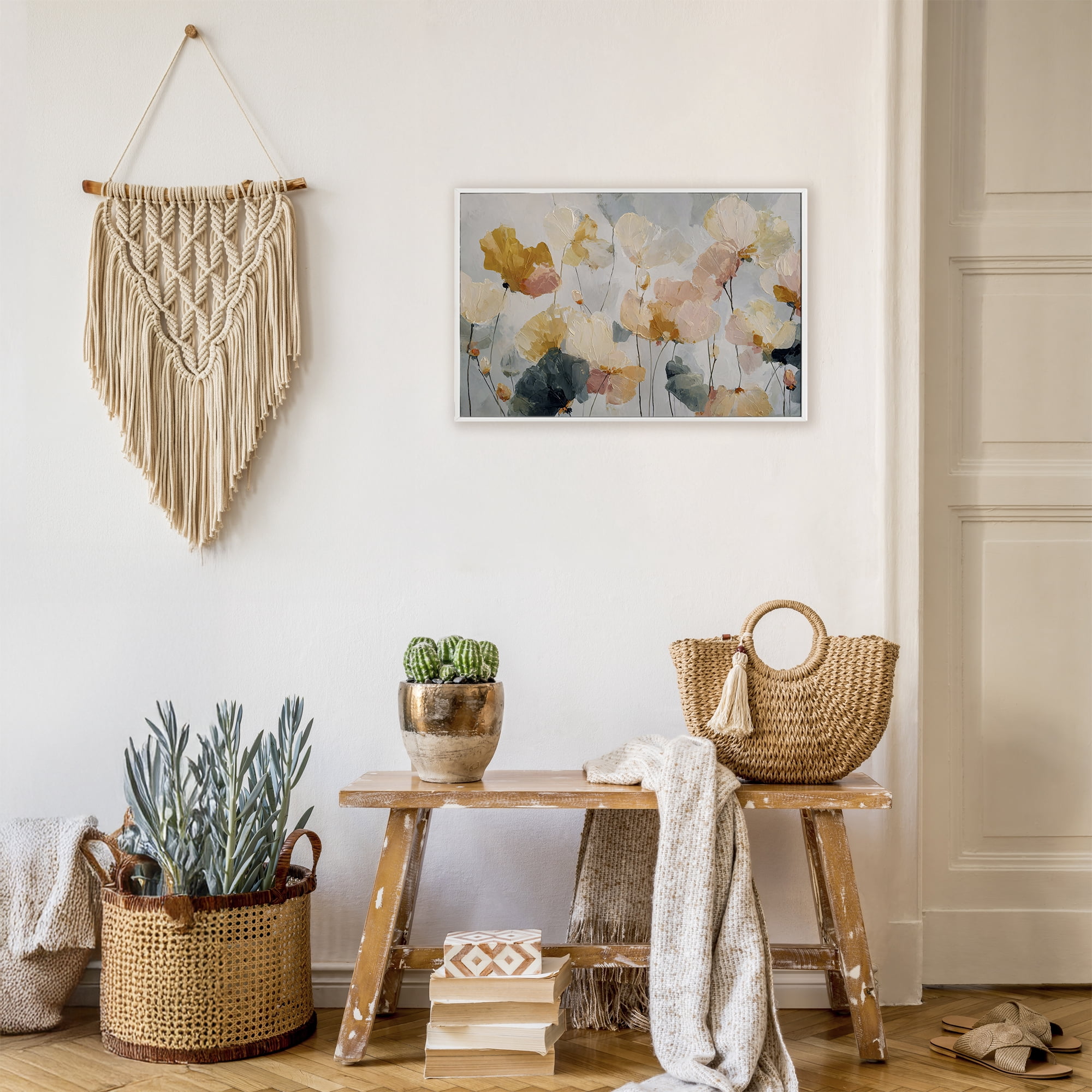 Stupell Industries Abstract Brushed Petals White Framed Giclee Art, design by Jacky Ngan