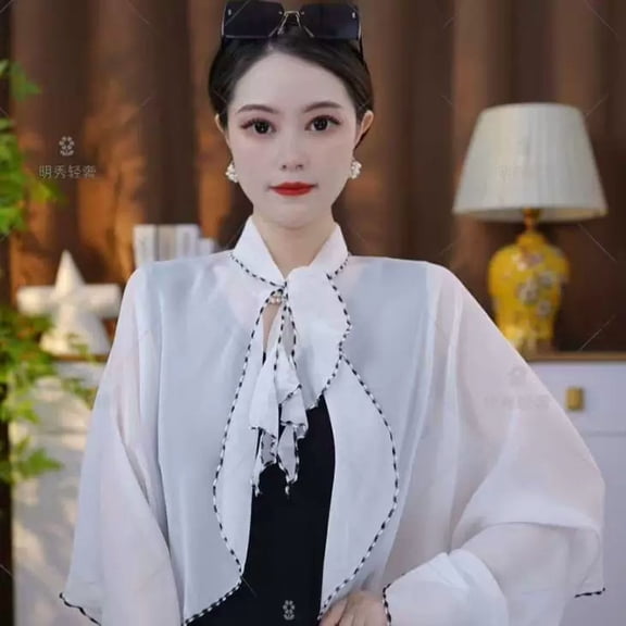 Sun Shawl Long-Sleeved Shirt, Breathable Thin Beach Cape Scarf Wraps, Lightweight Bowknot Sunproof Shawl Sunscreen Beachwear Beach Party Dress Accessory for Women