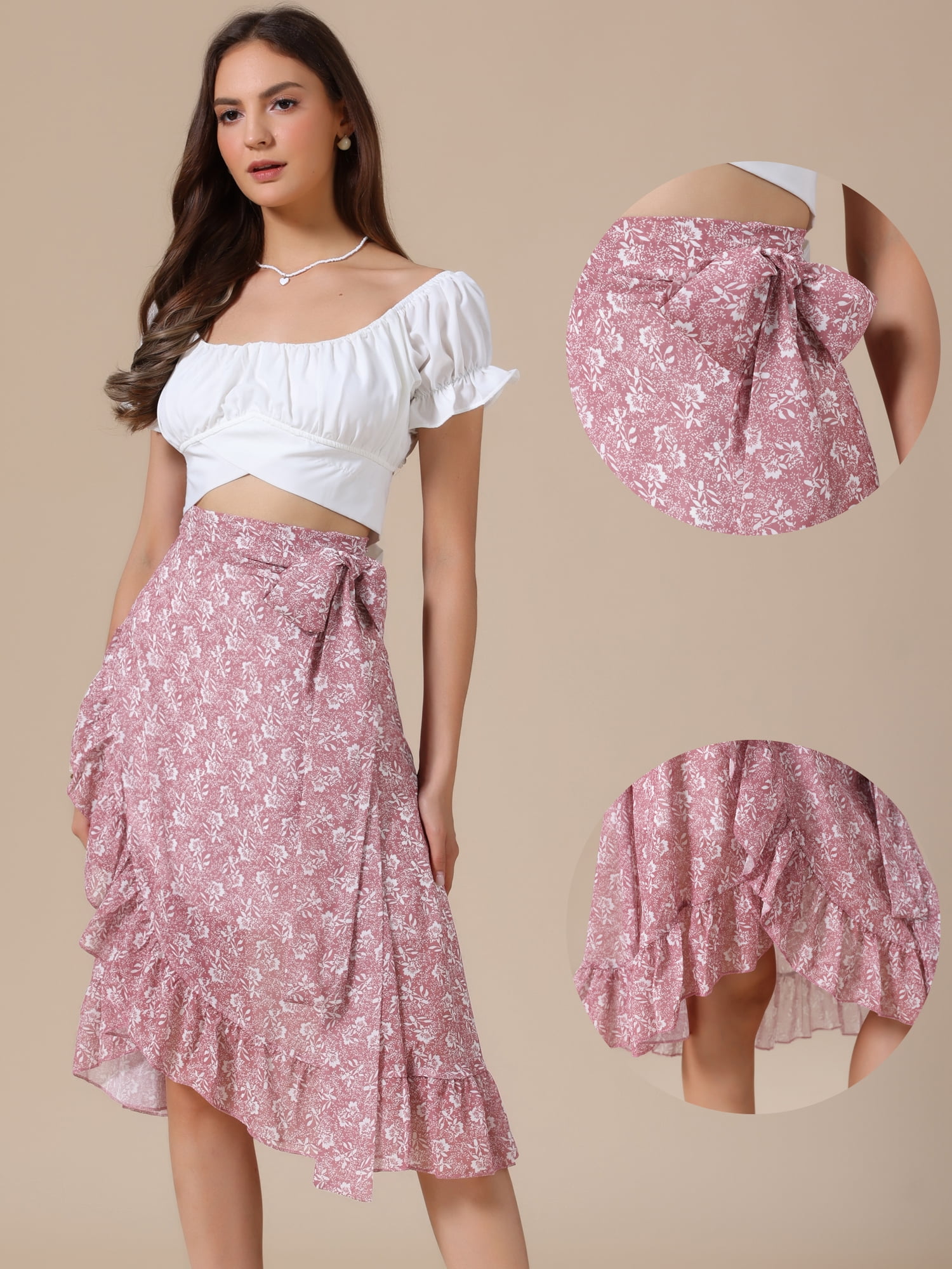 DARING DIVA Women's Hem Beach Ruffle Skirts X-Small Pink