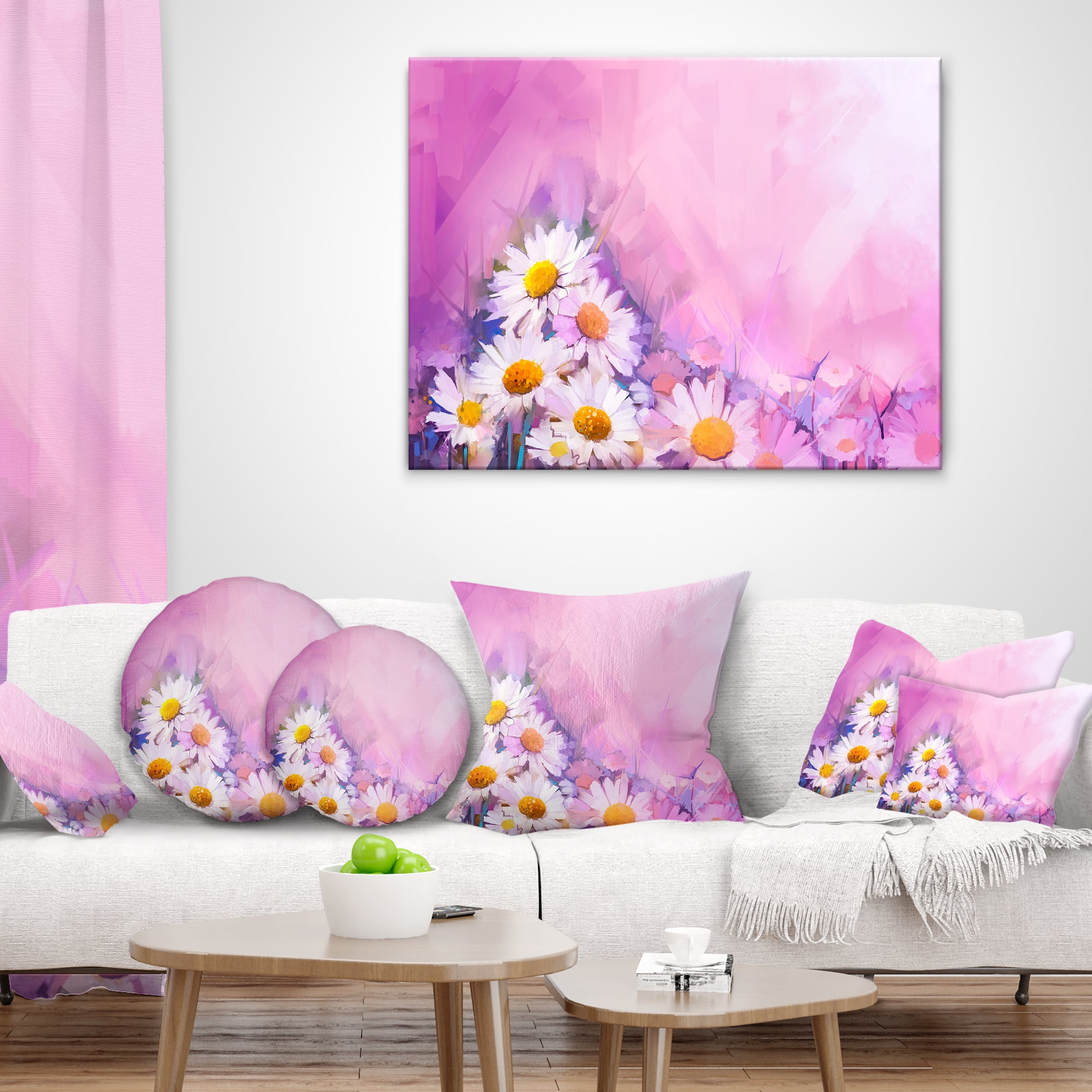 Designart Bouquet of White Gerbera and Daisy - Floral Throw Pillow - 18x18