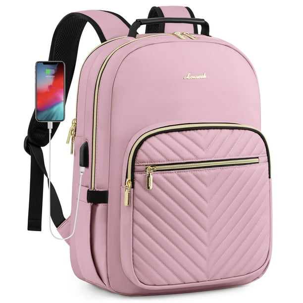 Mochila LOVEVOOK para portátil de mujer de 15,6 pulgadas con puerto USB, color rosa