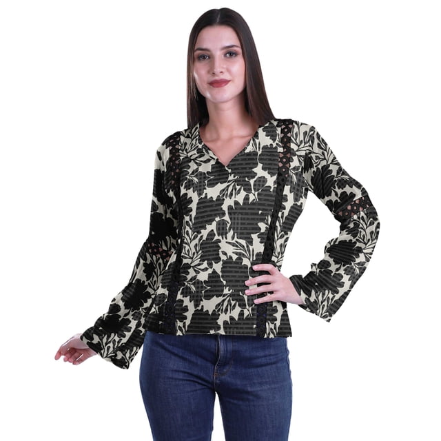 Moomaya Kurta Col Kurta Dentelle Détails Imprimé Manches Longues Tunique