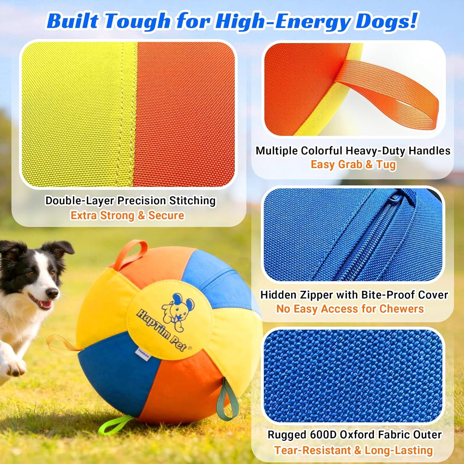 Hap Tim Herding Ball for Dogs Interactive Large Dog Ball with Handles Durable Outdoor Training Dog Toy for Medium to Large Dogs Corgis Australian Shepherd Cattle Dog Border Collie & Horses 25 Inch