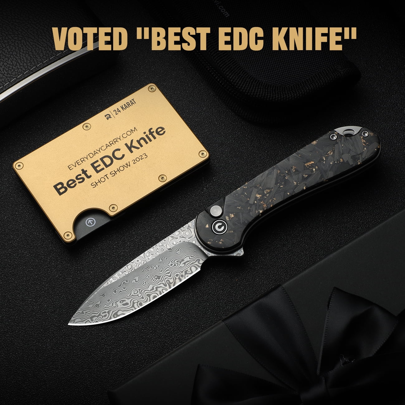 CIVIVI Elementum II Pocket Folding Knife, 2.96" Damascus Blade Knife C18062P-10