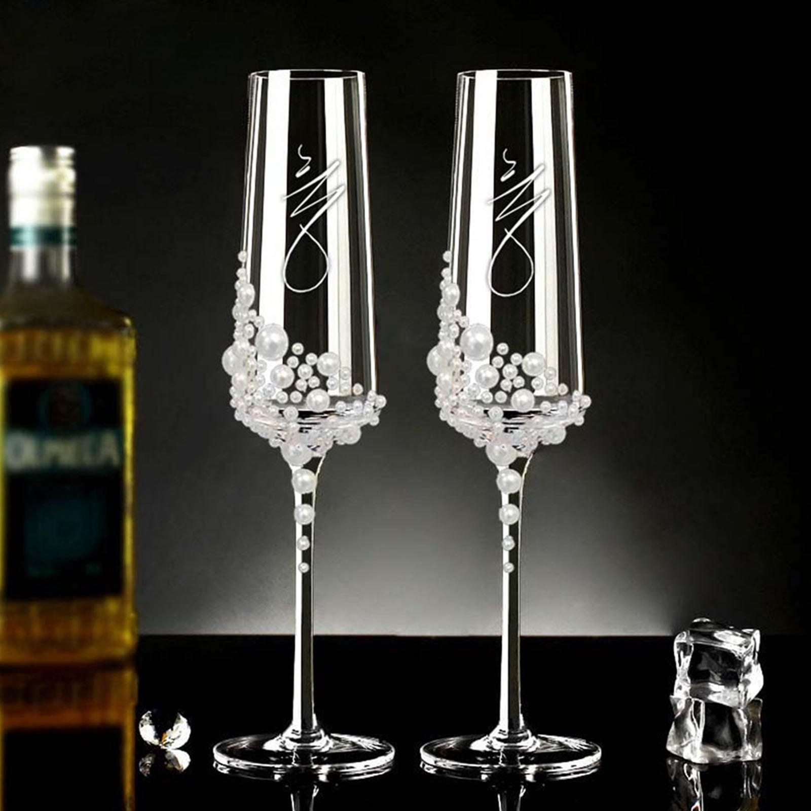 2-Piece Crystal Wedding Toasting Flutes, Unique Champagne Glass Set for Anniversary Celebration