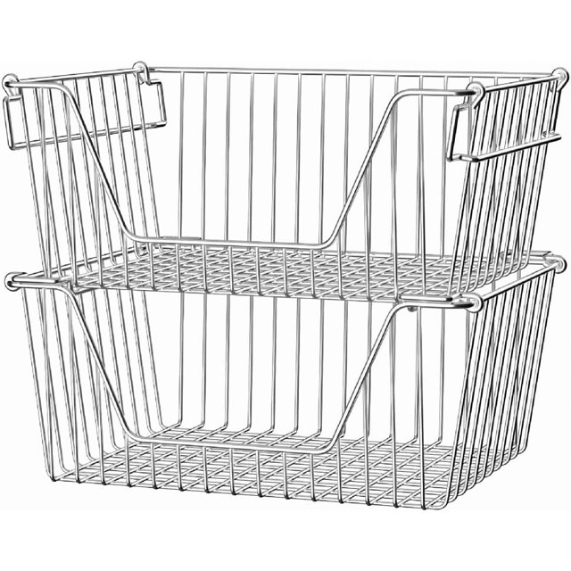 Stackable Storage Baskets Sturdy Metal Wire Freezer Bins Cabinet Organizer for Pantry Home Kitchen Organization