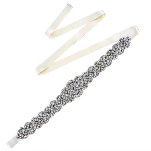 NUZYZ Rhinestone Bridal Sash Waist Belt with Satin Ribbon for Wedding Party Dress