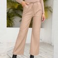 thumbnail image 5 of Women's Elastic High Waist Cropped Leather Pants Casual Loose Trousers Leather Straight Leg Wide Leg Pants, 5 of 7