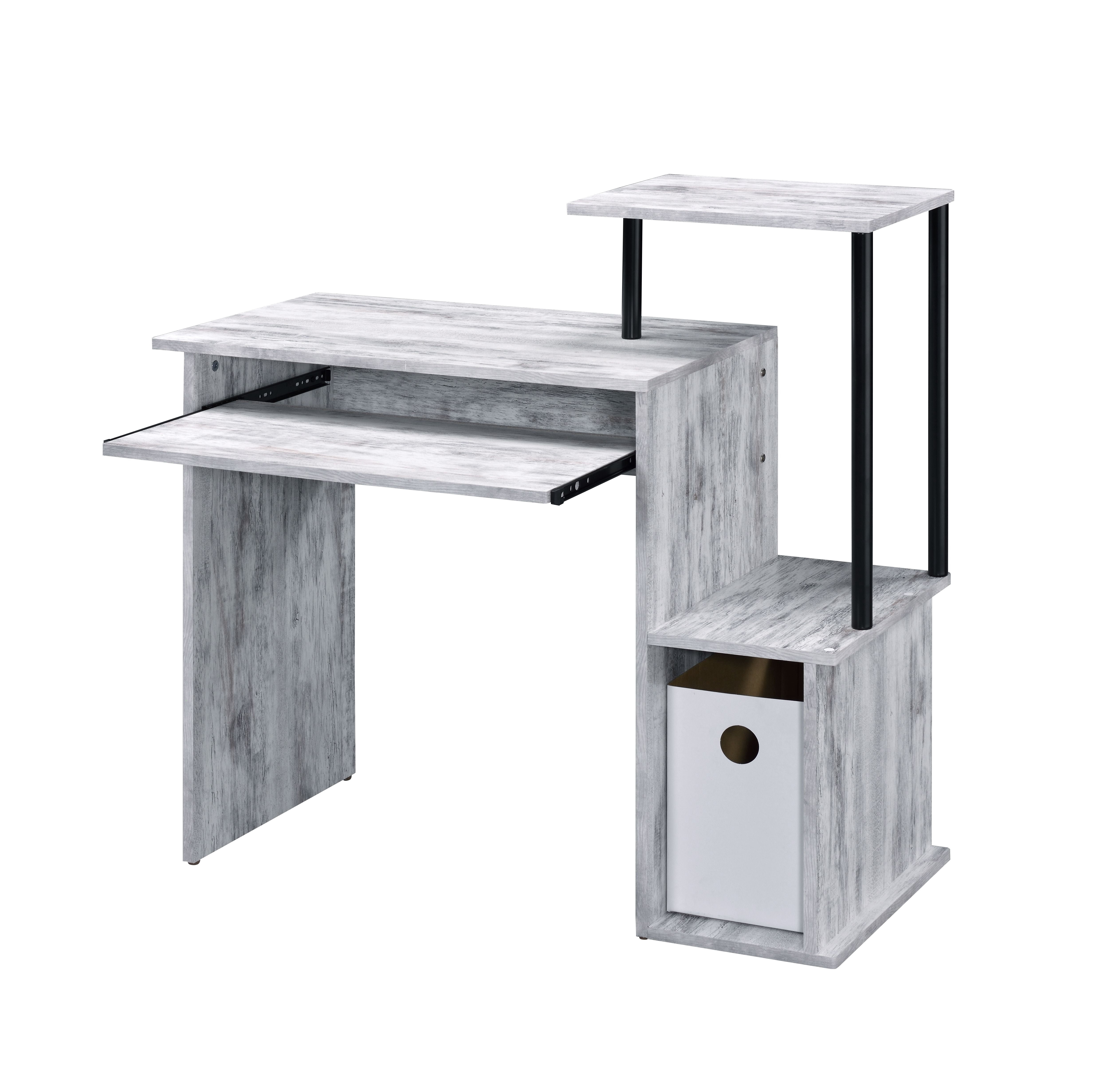 Lyphre Antique White Computer Desk with Keyboard Tray and Storage