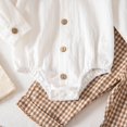thumbnail image 5 of Rggeeun Baby Boys' Clothing Sets Bow Button Down Long Sleeve Lapel Collar Bodysuits & Cute Plaid Graphic Overalls 2 Piece Outfits Fall Matching Sets Everyday Wear Leisure,Beige,6-9 Months, 5 of 9