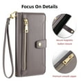 thumbnail image 2 of Zipper Wallet Case for iPhone 16 Pro, Crossbody Purse Cover with Lanyard & Wrist Hand Strap, Premium PU Leather 6 Card Holders Flip Kickstand Shockproof Magnetic Case, Gray, 2 of 8