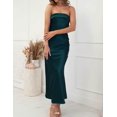 thumbnail image 4 of Vestido largo Realtix de seda satinada sin espalda en tubo para mujer, color verde, 4 of 5