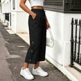 thumbnail image 4 of Njagoc3 Linen Capris for Women Elastic Waisted Drawstring Capri Pants with Pockets Side Button Casual Summer Cropped Pants, 4 of 6