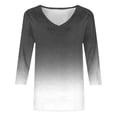 thumbnail image 6 of Ovbmpzd Plus Size Tops Gray Gradient Color Summer Blouses 3/4 Sleeve Casual V-Neck Tops,M, 6 of 6