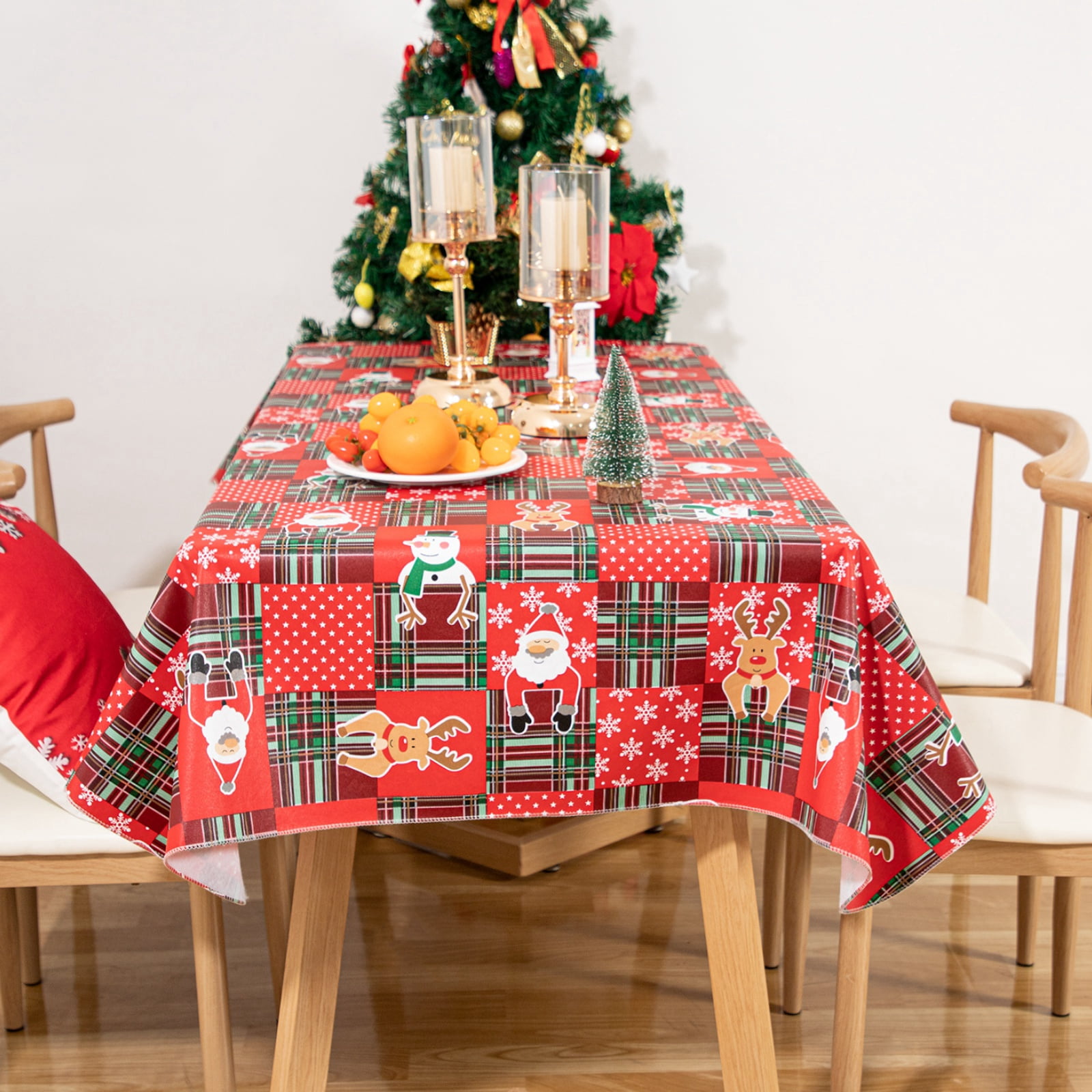 Ray Star Christmas Tablecloth 52x90 inch Vinyl Tablecloths with Flennal Backing Halloween Table Cloth