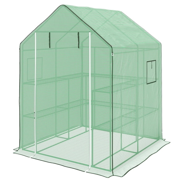 CoSoTower Portable Greenhouse, Walk-In Small Outdoor Green House with 2 Tier U-Shaped Flower Rack Shelves, 4.6' x 4.7', Green