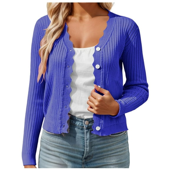 YDFCWXW Womens Cropped Cardigan Knit Shrugs for Dresses Tops V Neck Button Down Cardigans Sweaters Blue, XL