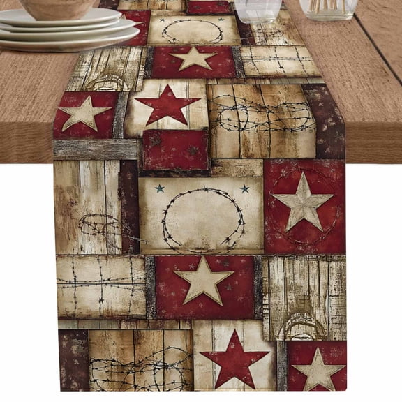 nqOlkjepod Texas Star Farm Table Runner 108 Inches Long Farmhouse Dress Scarves, Country Wood Grain Vintage Western Dining Tablerunner for Coffee Table/Kitchen Island/Party Décor, 13" x 108"