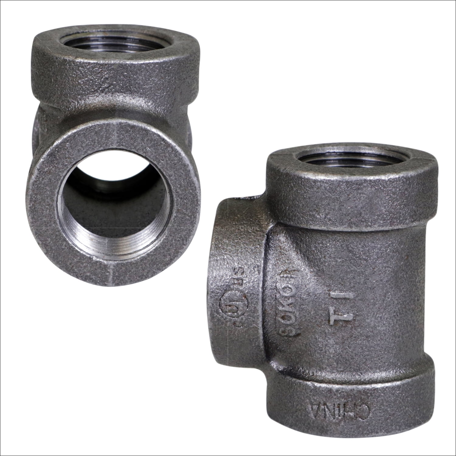 Supply Giant 1" Black Pipe Fitting Tee for Industrial Piping or DIY Projects, Cast Iron