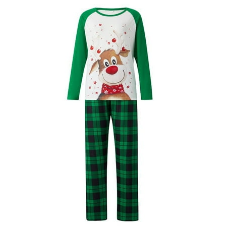 

kcdigr Matching Christmas Pjs for Family Family Set Christmas Suits Patchwork Green Plaid Moose Printed Homewear Crewneck Long Sleeve Pajamas Two Piece Sets