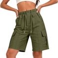 thumbnail image 5 of Women's Comfortable Elastic Waist Shorts with Pockets, Solid Pocket Button Front Stretchy Casual Shorts, Lounge Athletic Daily Wear Summer Capri for Women | UKHCCC,Army Green L, 5 of 8
