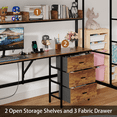 thumbnail image 4 of Bed Frames Loft Bed Twin Size with L-Shaped Desk, Charging Station, Twin Metal Loft Bed Frame with Fabric Drawers & Shelve, Safety Guardrail, No Box Spring Needed, Brown,Adjustable Bed Base, 4 of 8