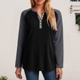 thumbnail image 2 of UngA Tshirts for Women Womens Button Crew Neck Sweater Fall Long Sleeve Henley Shirts Trendy Loose Knit Pullover Tops Black,L, 2 of 7