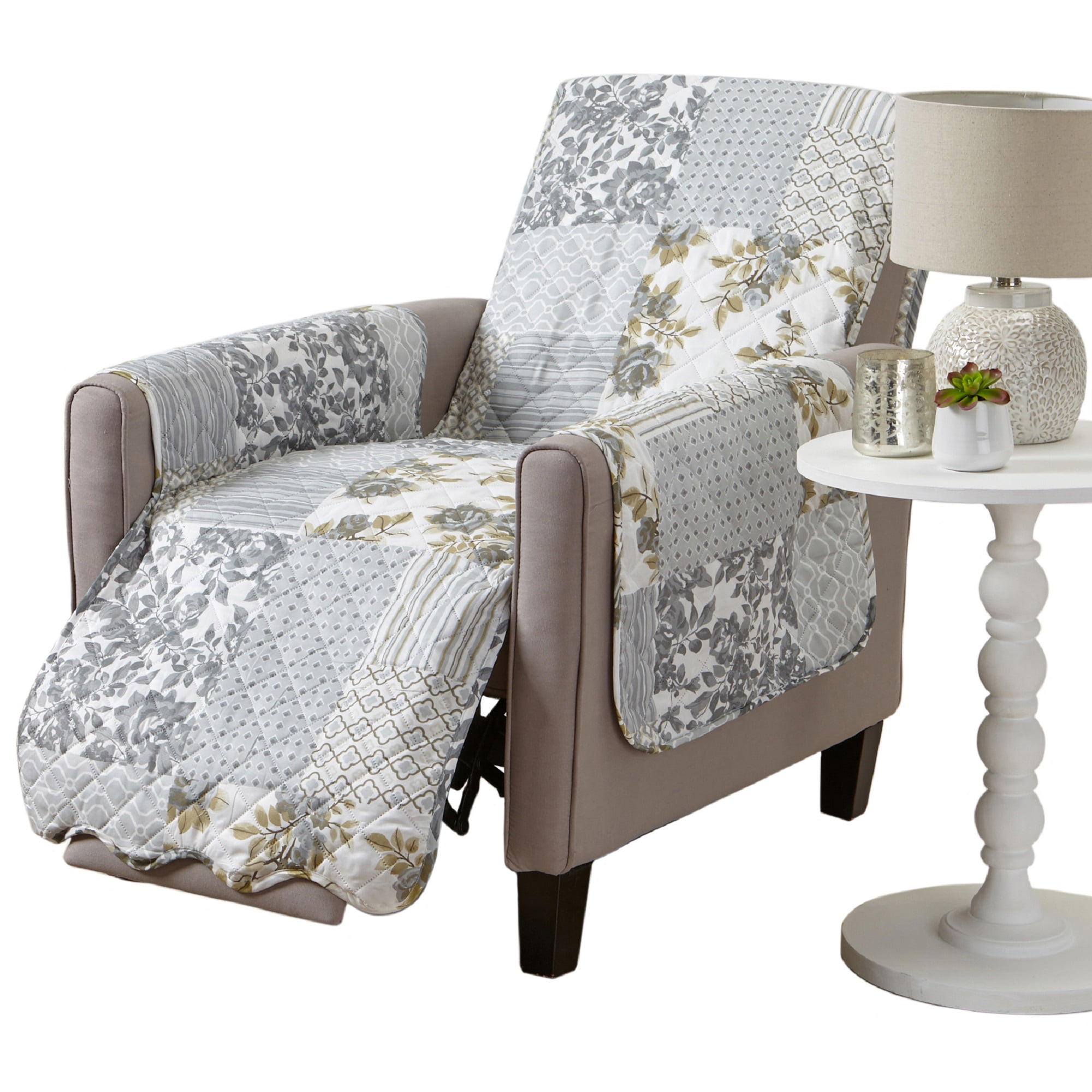 Great Bay Home Reversible Patchwork Recliner Furniture Protector, Grey