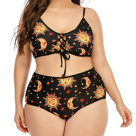 

Finelylove Womens Swimsuits Tummy Concealing Sport Bra Style High Waist Black XXXXL