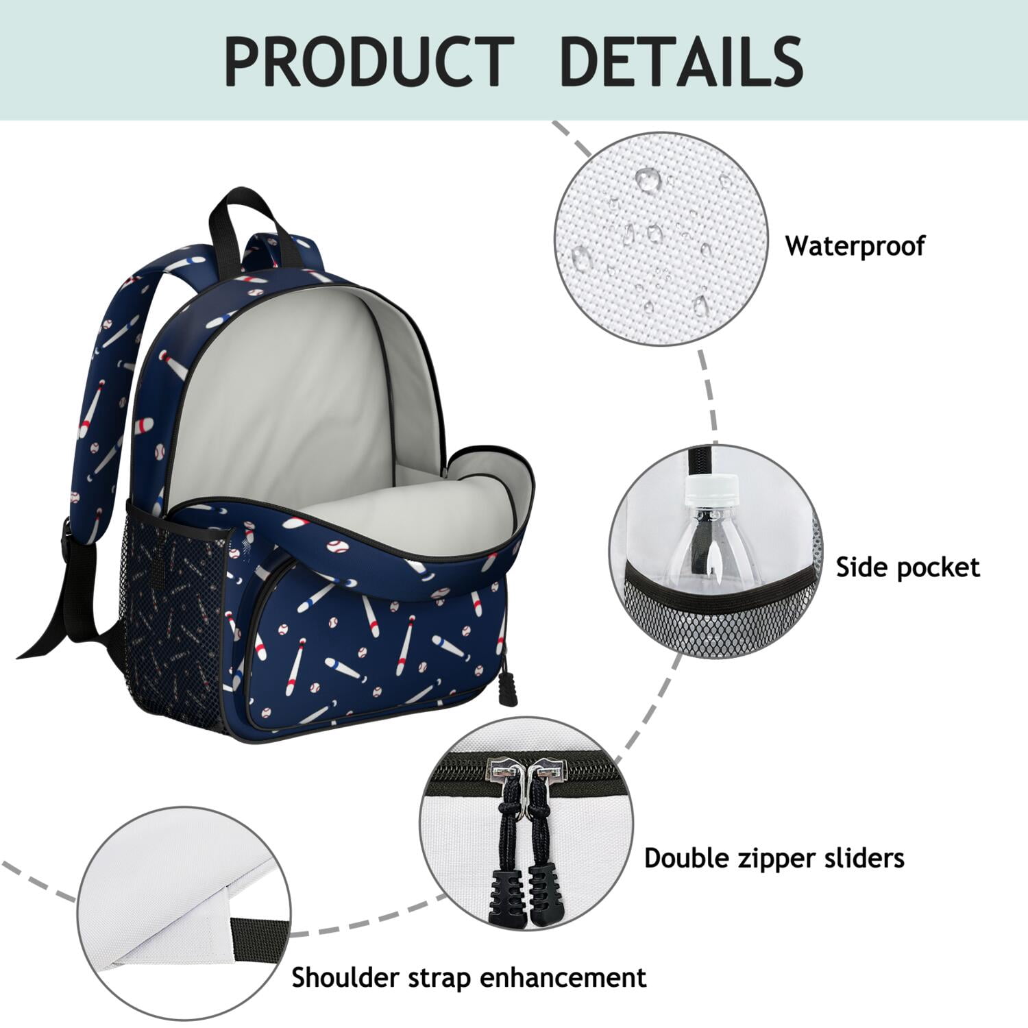 Sports-Themed Ergonomic Backpack for Boys - Waterproof, Durable with Side Pockets for Baseball, Football, Soccer