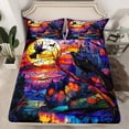 thumbnail image 2 of jejeloiu Colorful Glass Style Twin Sheet Sets,Halloween Castle Twin Fitted Sheet,Multicolor Flower Birds Flat Sheet,Ultra Soft Home Decor,3pcs, 2 of 7