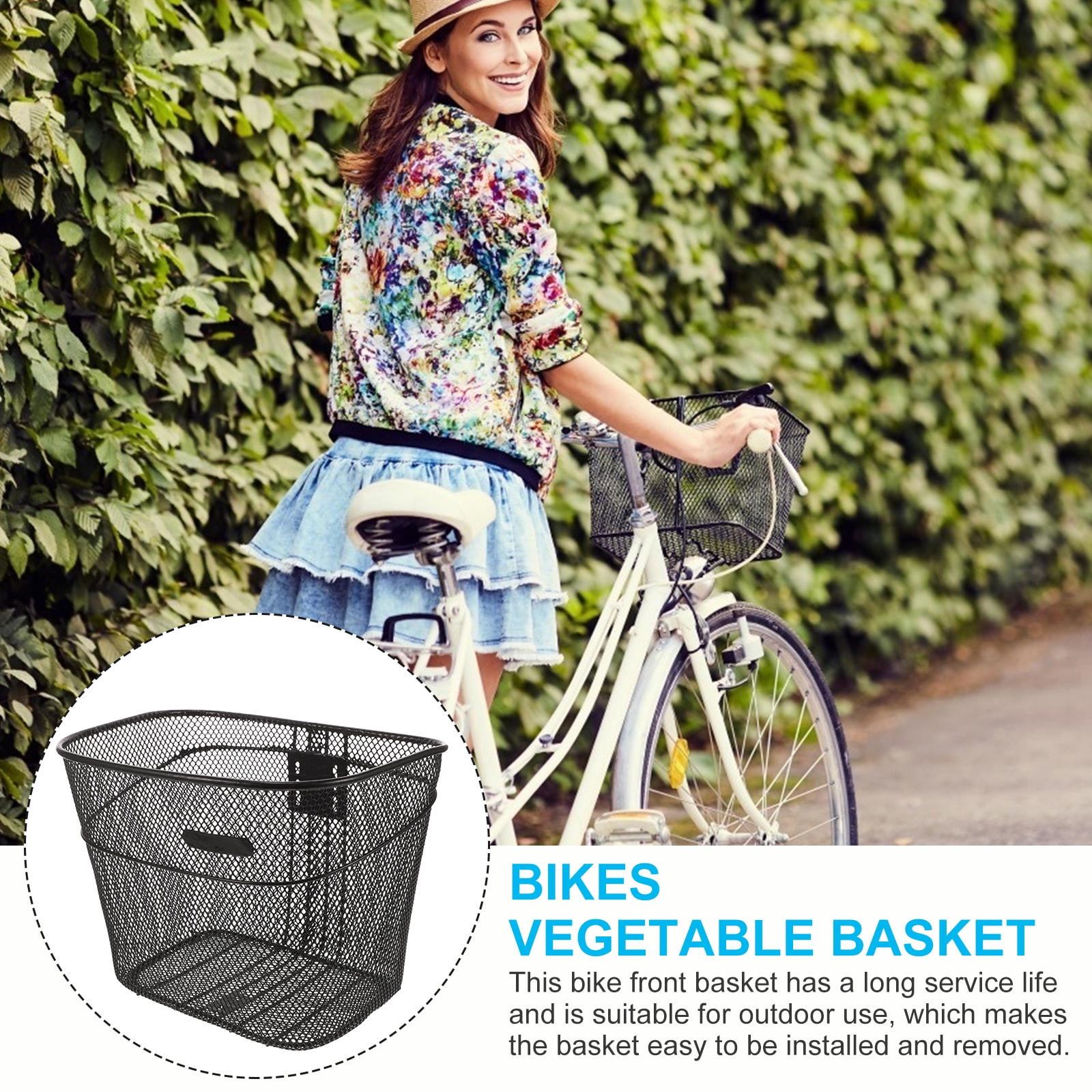 OFFIGAM Front Mount Detachable Metal Wire Bike Basket, Easy to Install and Convenient for Cycling Storage and Transport