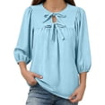 thumbnail image 4 of Loopsun Womens 3/4 Sleeve Fall Tops Fashion Solid Crew Neck Casual Shirt Blouse, 4 of 4